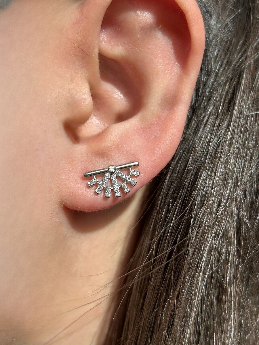 Yelpaze Sabit Gümüş Küpe