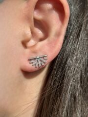 Yelpaze Sabit Gümüş Küpe