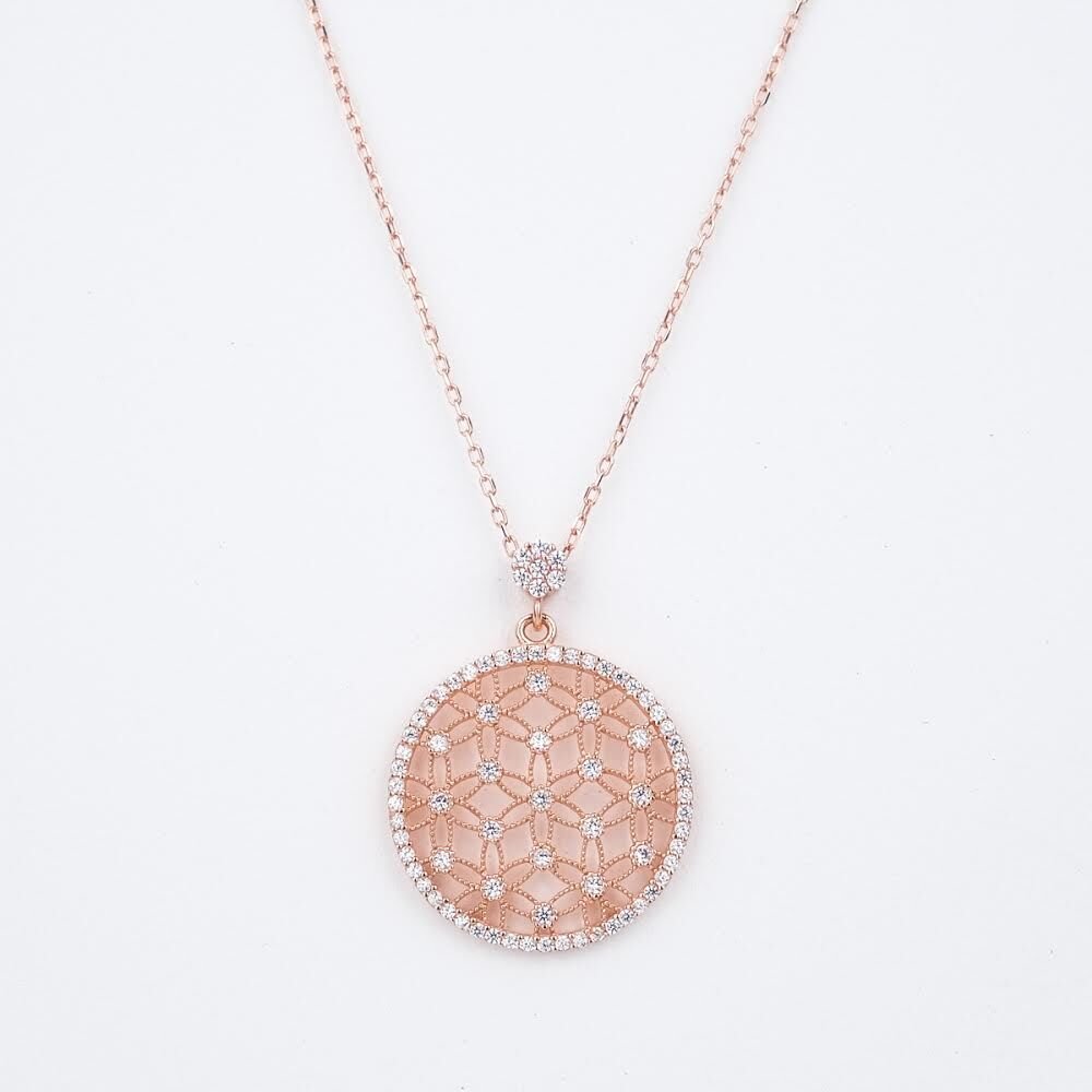 Yaşam Çiçeği Taşlı Kolye Rose