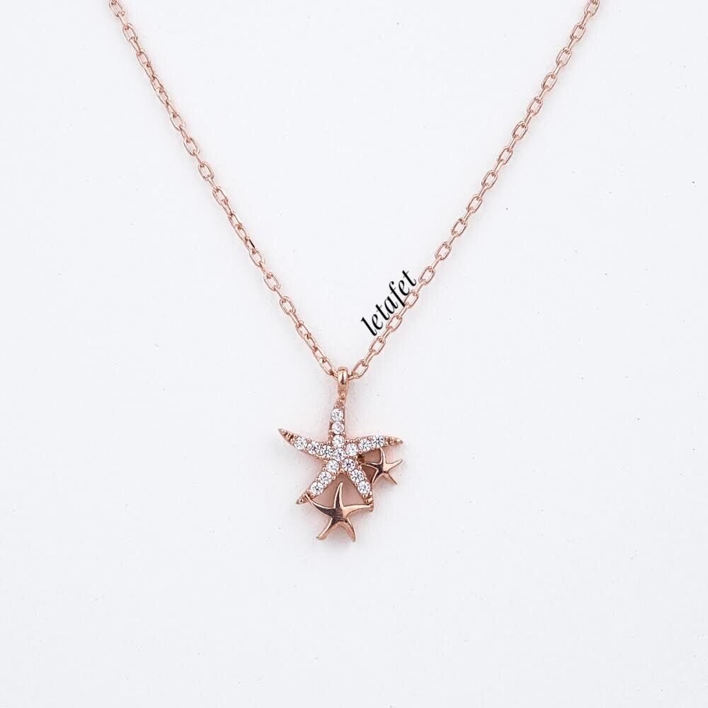 Üçlü Minimal Deniz Yıldızı Kolye Rose