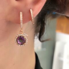 Tektaş Yuvarlak Kesim Küpe Mistik Topaz