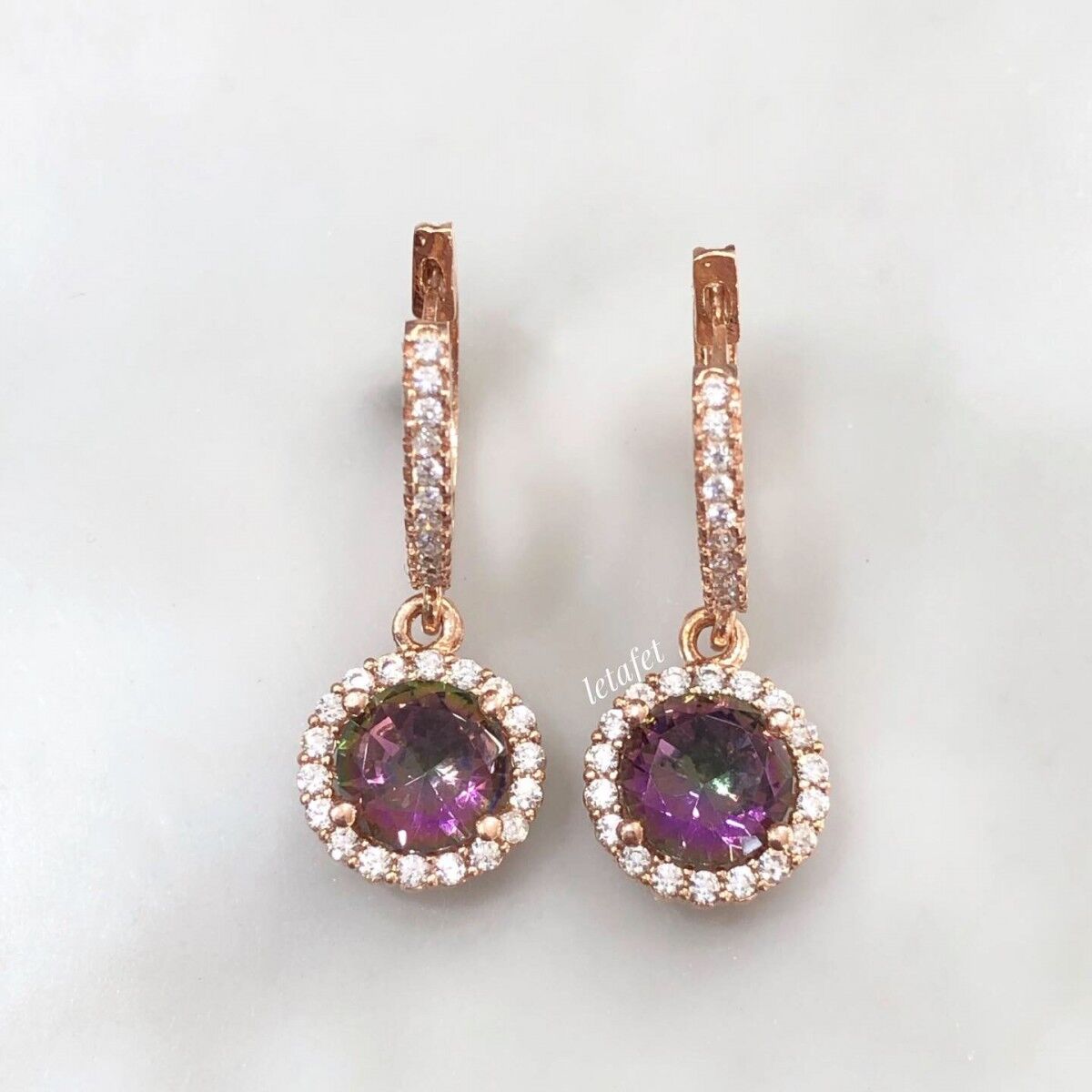 Tektaş Yuvarlak Kesim Küpe Mistik Topaz