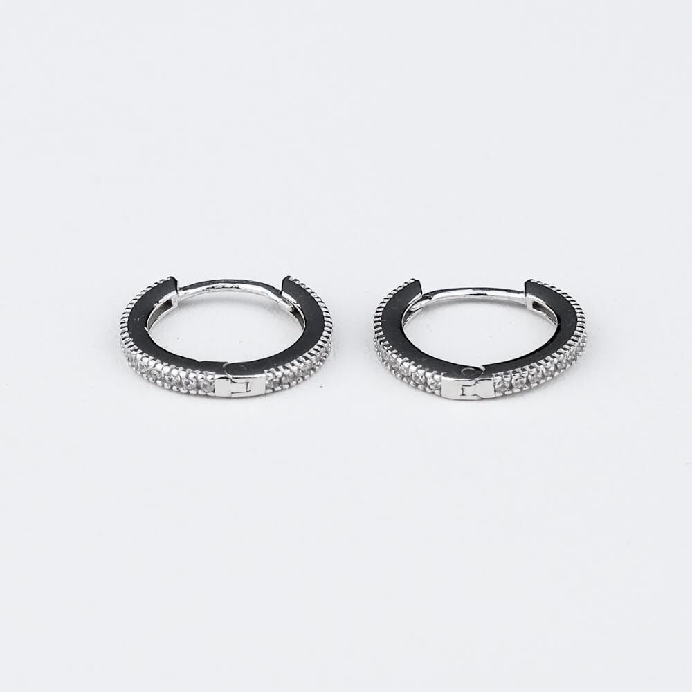 Taşlı Halka Küpe Beyaz