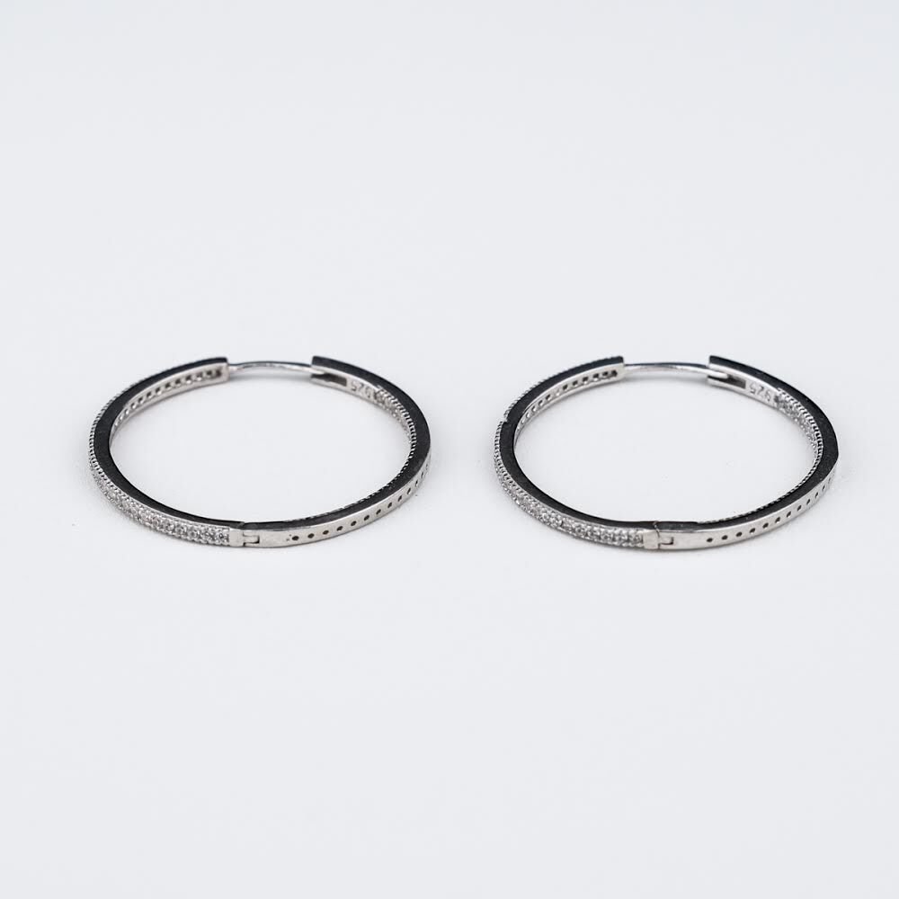 Taşlı Halka Küpe Beyaz taşlı Büyük Boy