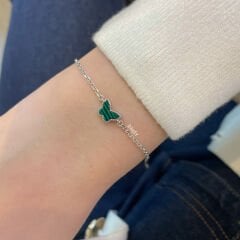 Kelebek Gümüş Bileklik Hematit Taşlı