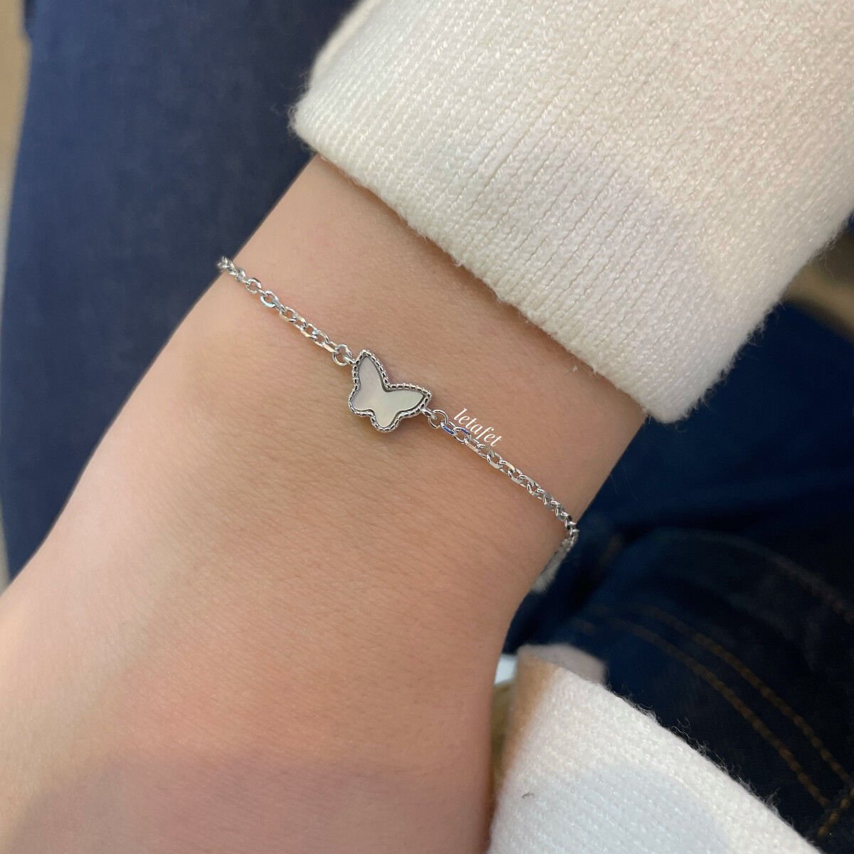 Kelebek Gümüş Bileklik Sedef Taşlı