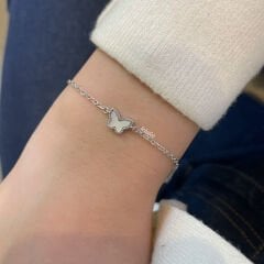 Kelebek Gümüş Bileklik Sedef Taşlı