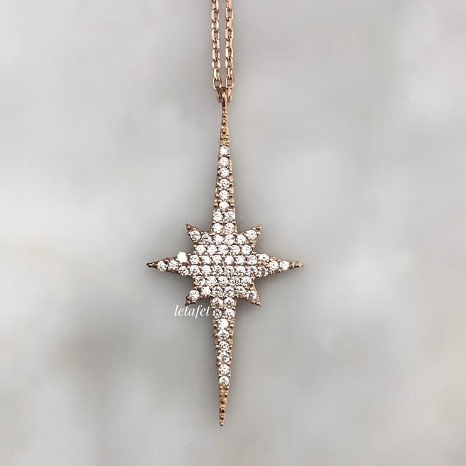 Kuzey Yıldızı Kolye Beyaz Taşlı