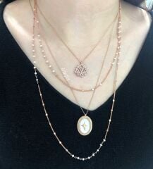 Lotus Çiçeği Gümüş Kolye Mavi