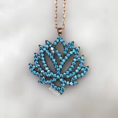 Lotus Çiçeği Gümüş Kolye Mavi