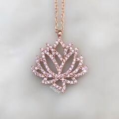 Lotus Çiçeği Gümüş Kolye Pembe