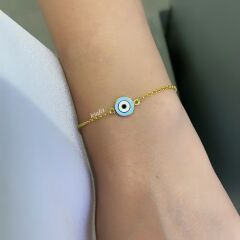 Nazar Boncuğu Mineli Gümüş Bileklik