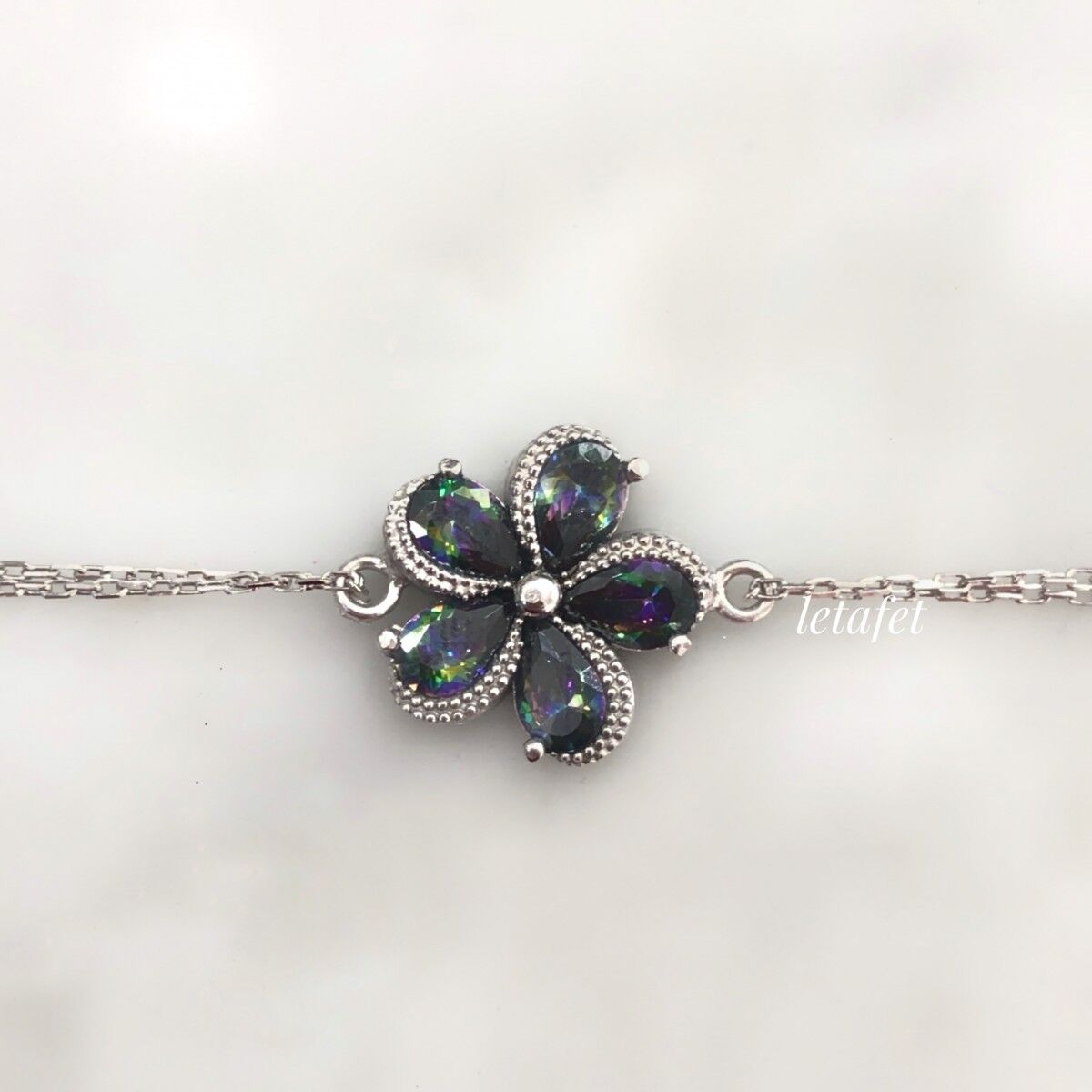 Mistik Topaz Çiçek Gümüş Bileklik