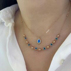 Nazar Boncuğu Sıralı Gümüş Kolye