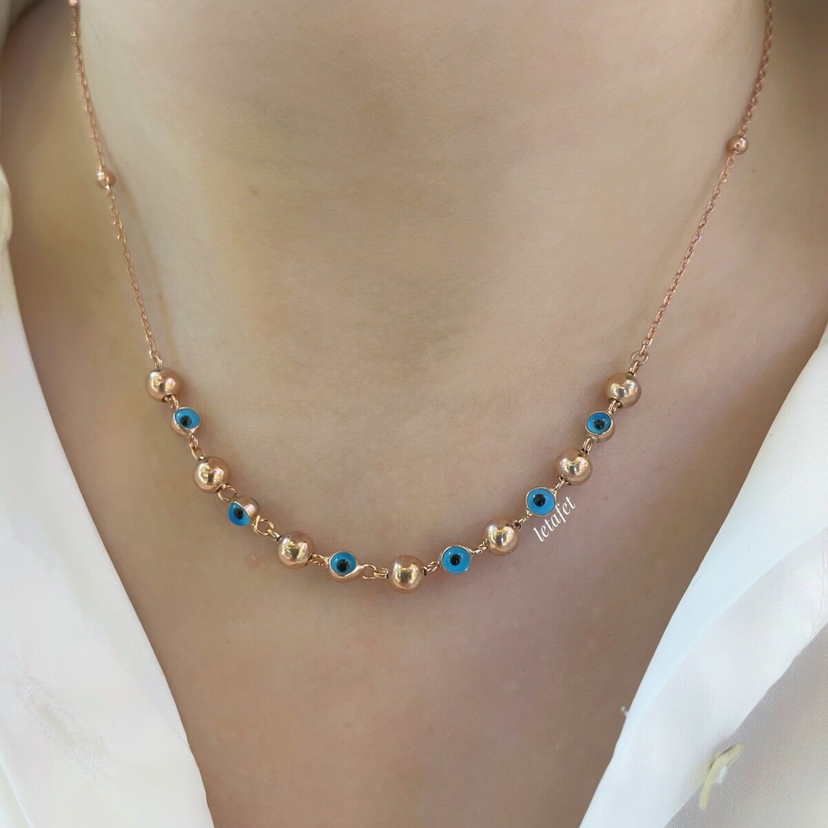 Nazar Boncuğu Sıralı Gümüş Kolye