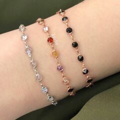 Sıralı Taşlı Gümüş Bileklik Beyaz