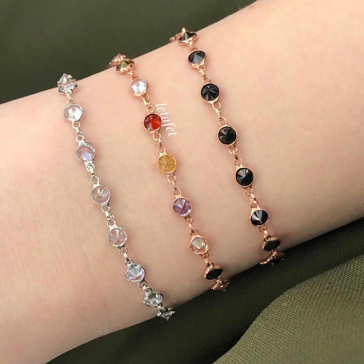 Sıralı Taşlı Gümüş Bileklik Mix