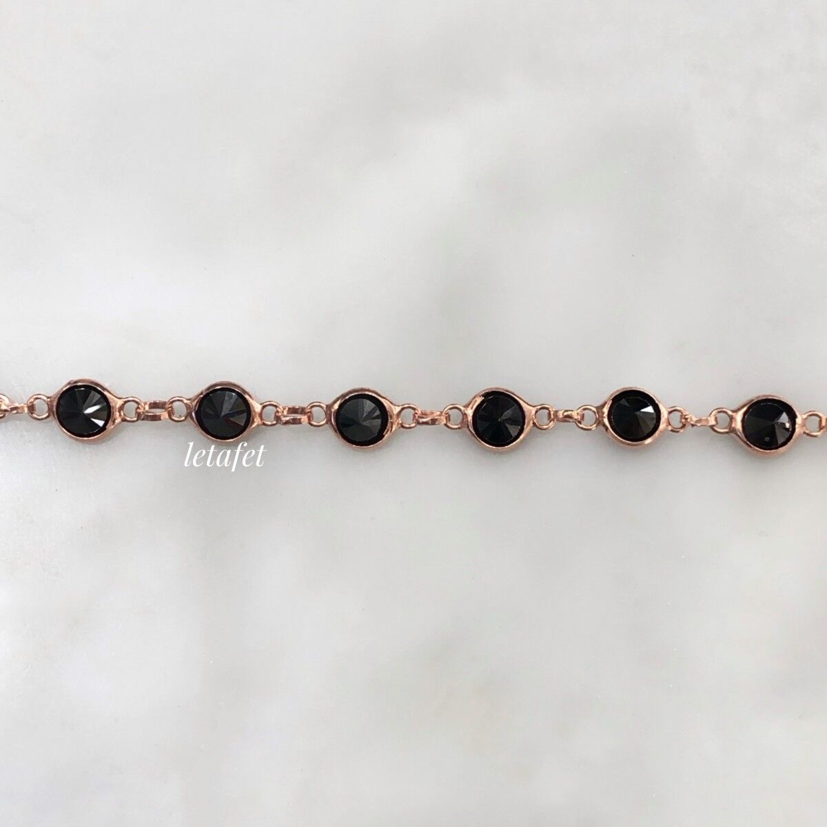 Sıralı Taşlı Gümüş Bileklik Siyah