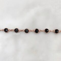 Sıralı Taşlı Gümüş Bileklik Siyah