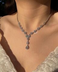 Su Damlası Gümüş Gerdanlık İkili Set