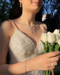 Su Damlası Gümüş Gerdanlık İkili Set