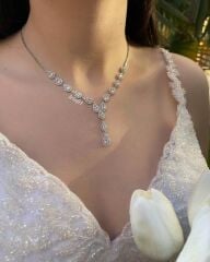 Su Damlası Gümüş Gerdanlık İkili Set