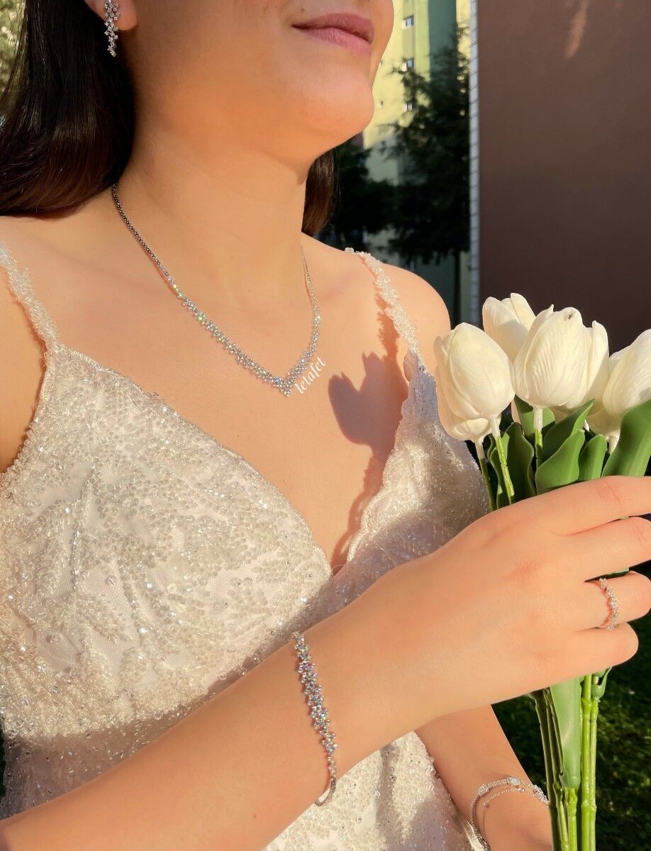 Taşlı Gümüş Gerdanlık Set