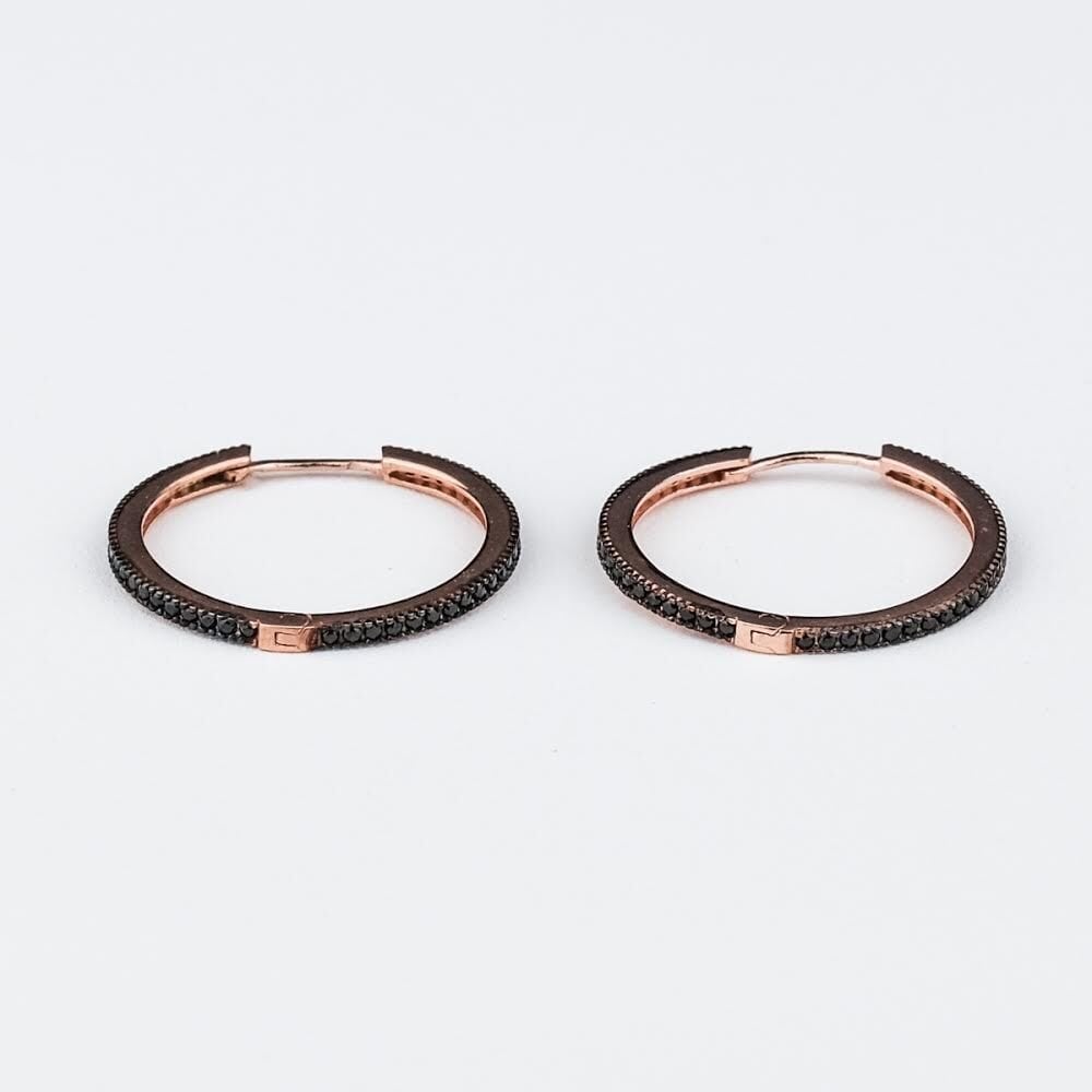 Taşlı Halka Küpe Siyah