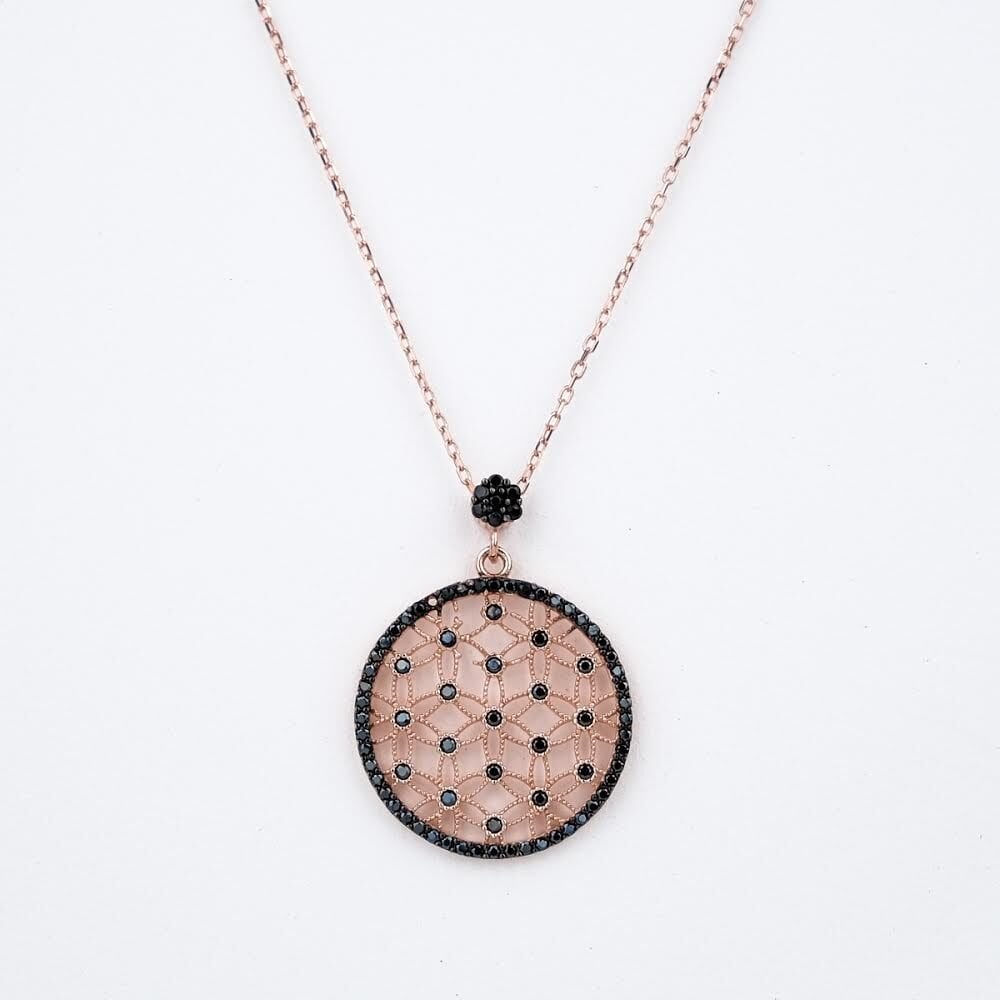 Yaşam Çiçeği Taşlı Kolye Siyah