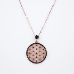 Yaşam Çiçeği Taşlı Kolye Siyah