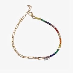 Zincirli Su Yolu Gümüş Bileklik Renkli