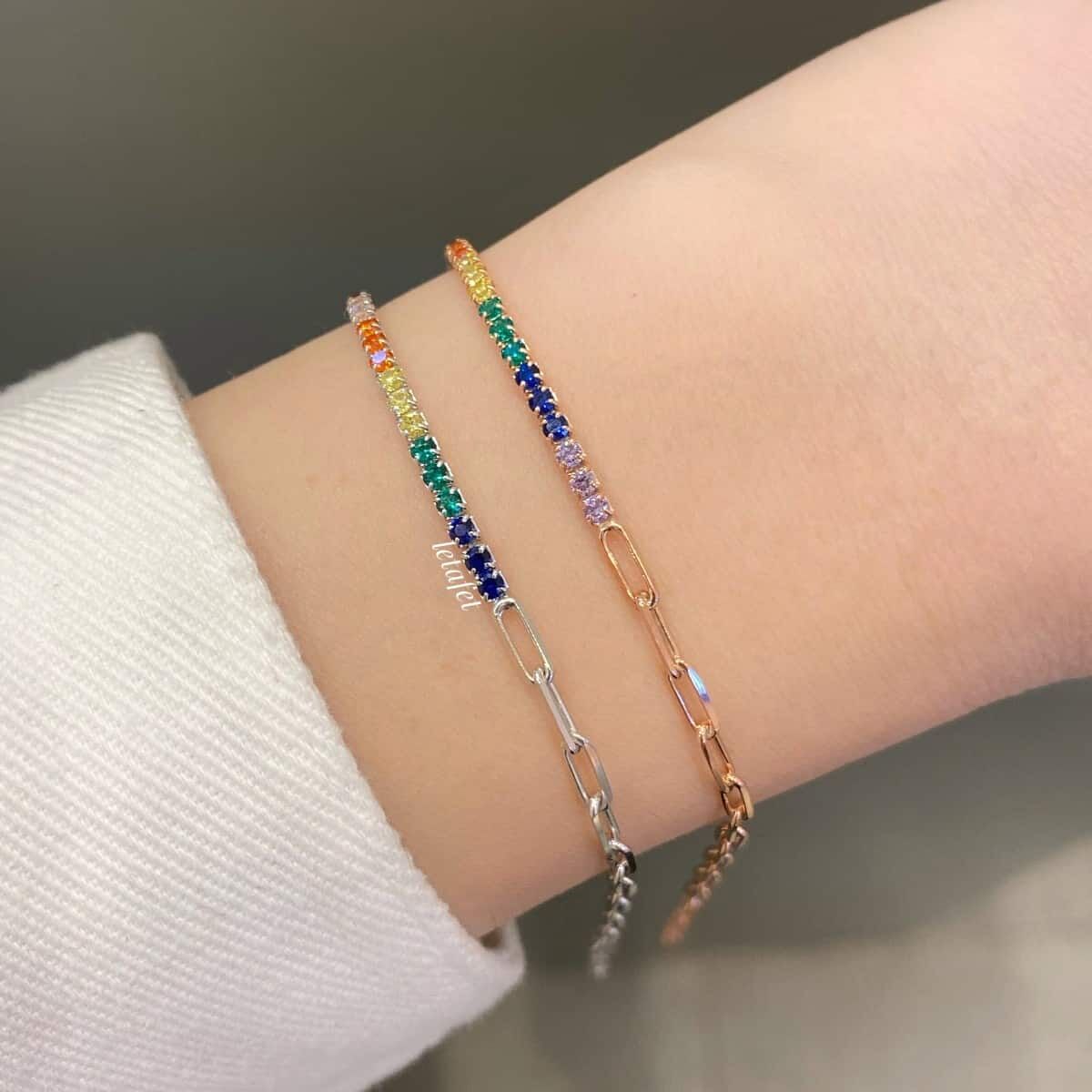 Zincirli Su Yolu Gümüş Bileklik Renkli