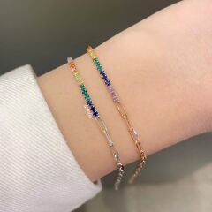 Zincirli Su Yolu Gümüş Bileklik Renkli