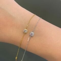 Pembe Kare Taşlı Minimal Gümüş Bileklik 2